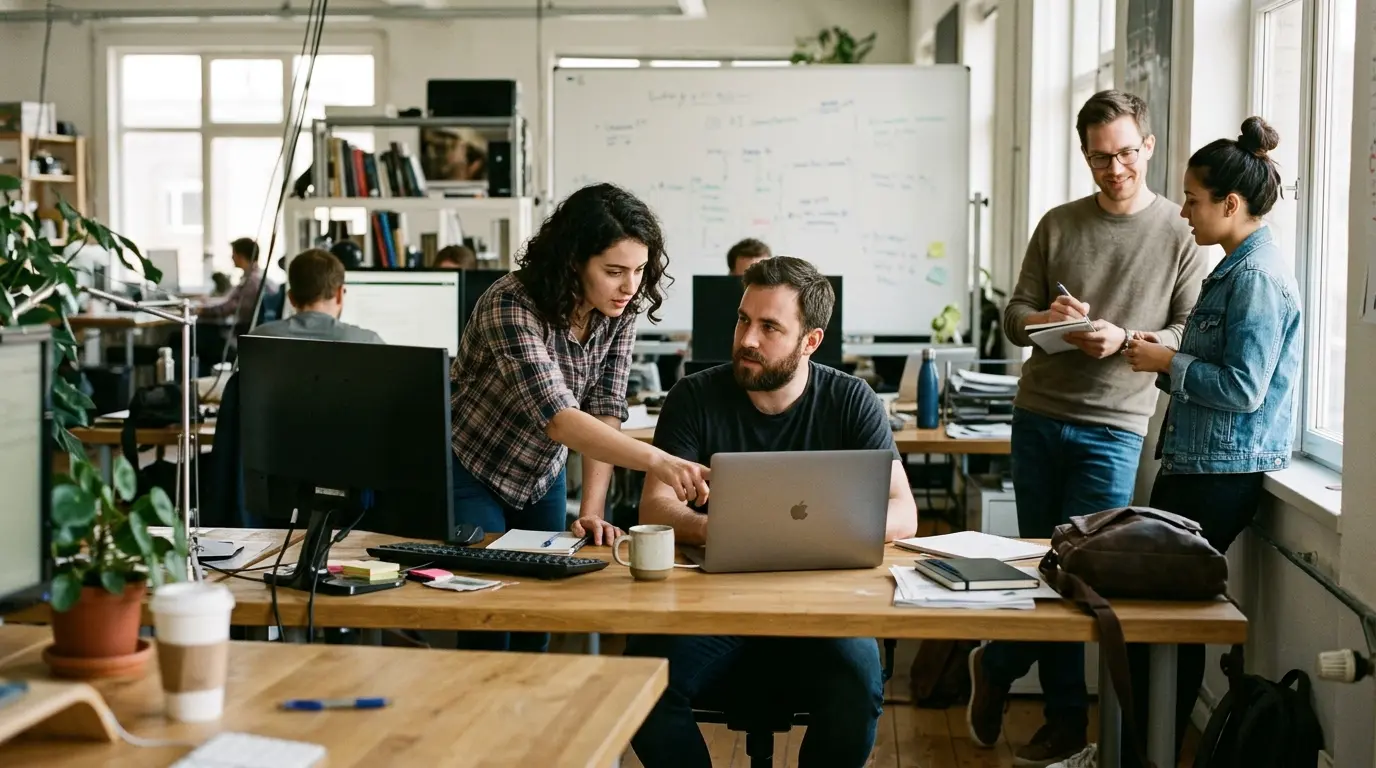 The team at work in the office